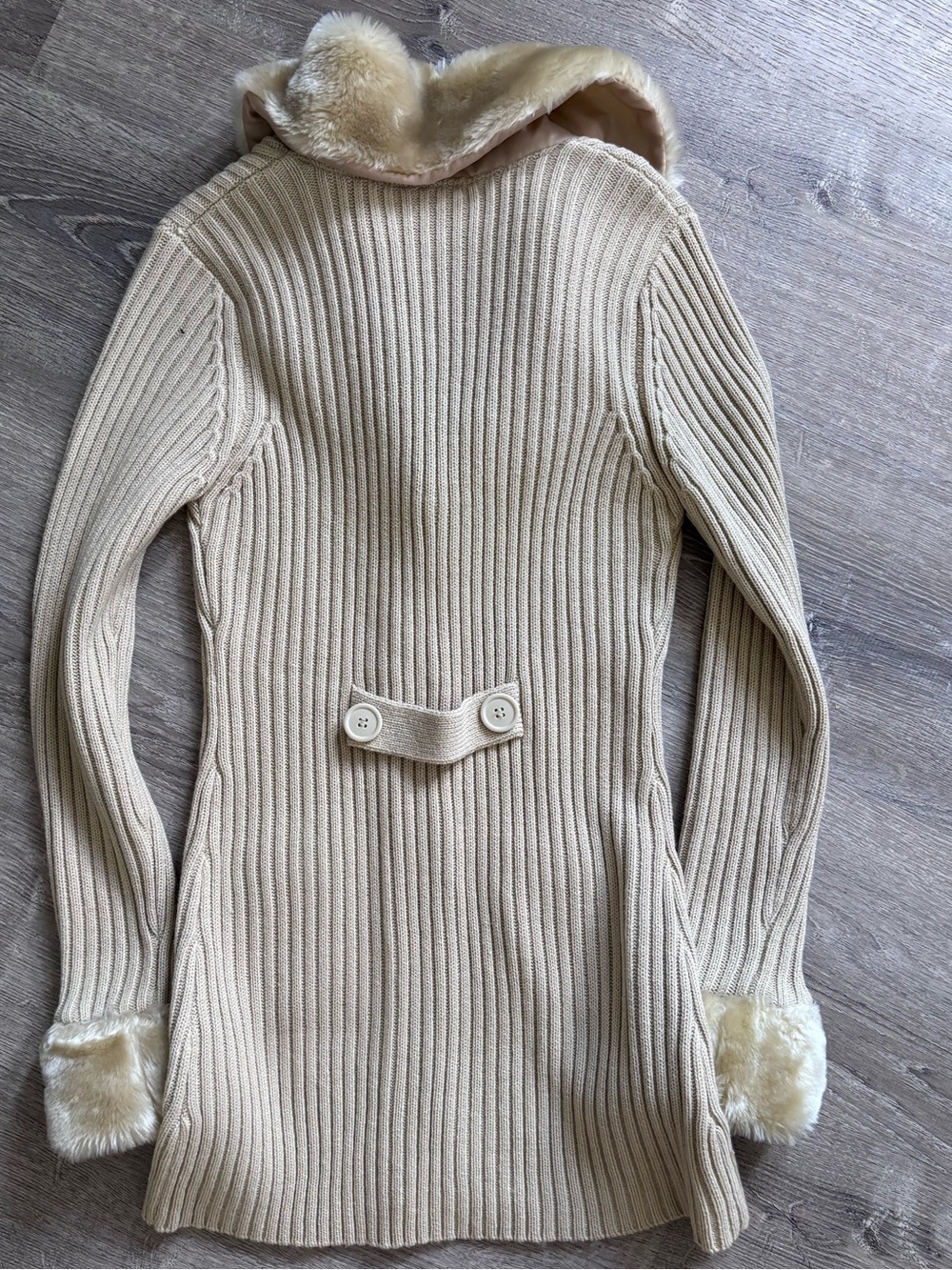 It's Our Time Cream Ribbed Cardigan with Faux Fur Collar & Cuffs - Picture 3 of 5